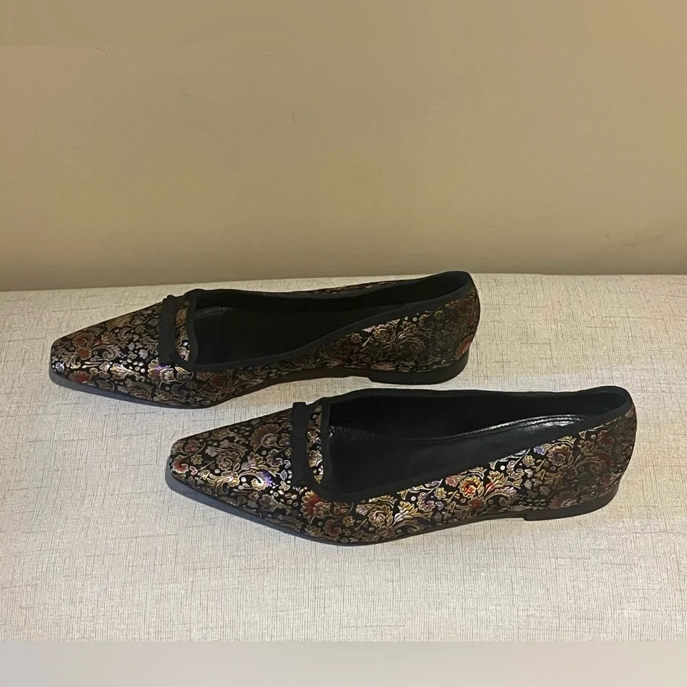 Talbots Black Sarin Floral Brocade Pointed Flats